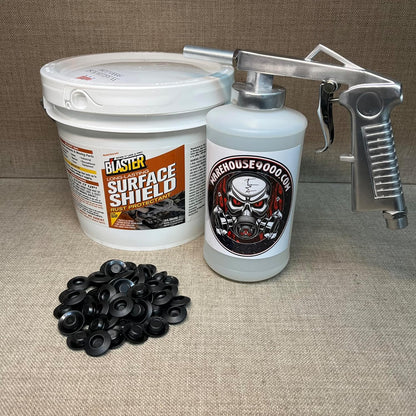 Gallon PB Blaster Surface Shield, Standard Undercoating Spray Gun, 1 White Quart Bottle, and 50 Rust Plugs