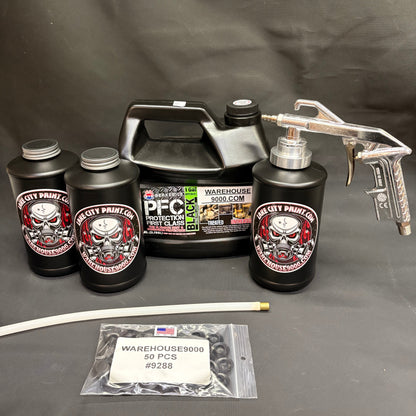 Gal. PFC Black, Semi Pro Undercoating Gun, 1 Wand, 3 B Qt. Bottles, and 50 Rust Plugs