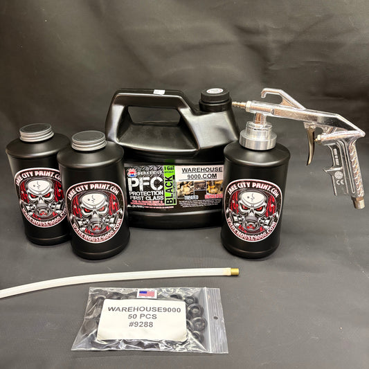 Gal. PFC Black, Semi Pro Undercoating Gun, 1 Wand, 3 B Qt. Bottles, and 50 Rust Plugs