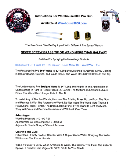 Black Fluid Film Pro Undercoating Gun - 2 Wand Kit (1 W Quart Bottle)