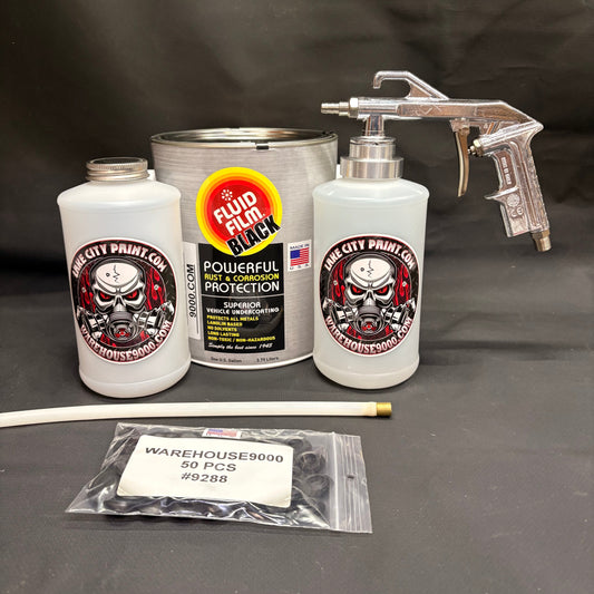 Gal. Fluid Film Black, Semi Pro Undercoating Gun, 1 Wand, 2 W Qt. Bottles, and 50 Rust Plugs