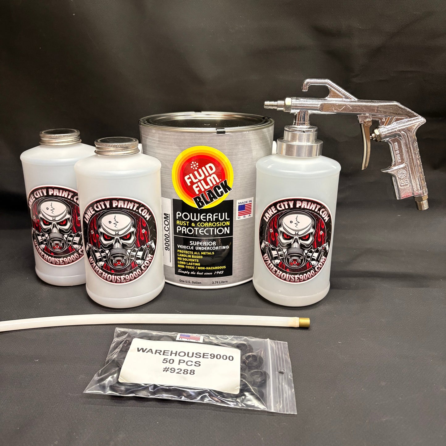 Gal. Fluid Film Black, Semi Pro Undercoating Gun, 1 Wand, 3 W Qt. Bottles, and 50 Rust Plugs