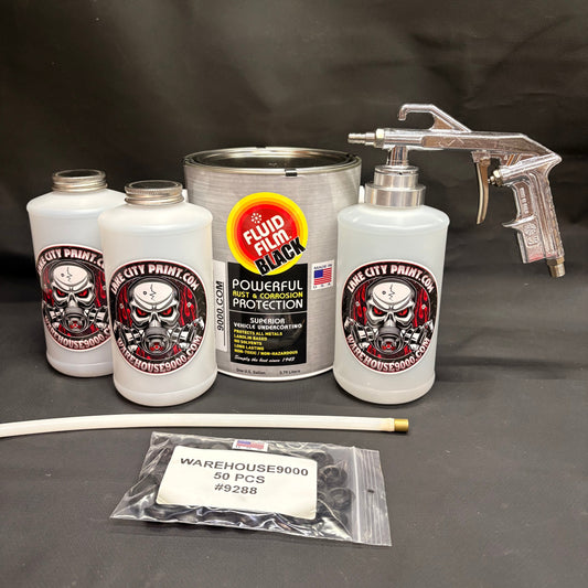 Gal. Fluid Film Black, Semi Pro Undercoating Gun, 1 Wand, 3 W Qt. Bottles, and 50 Rust Plugs