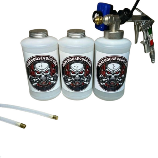 Complete Pro Undercoating Gun - 2 Wand Kit (3 W Quart Bottles) with Undercoating Light Attachment