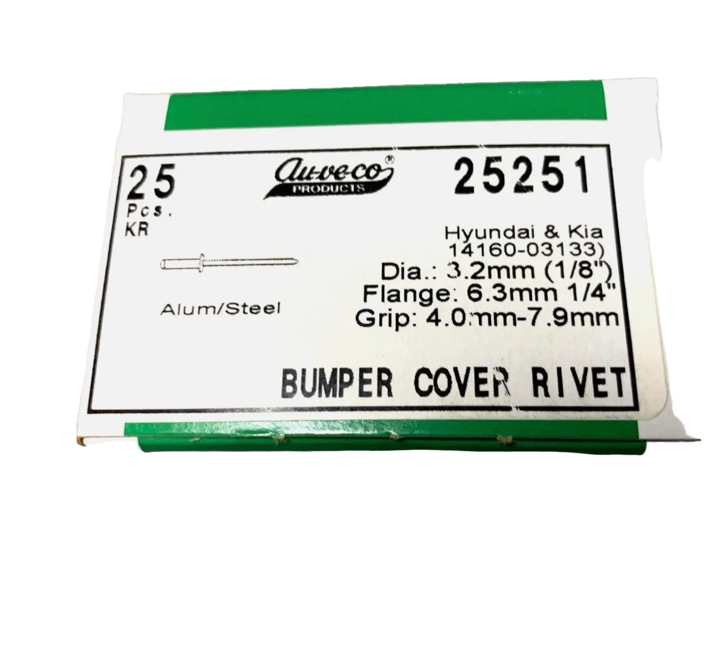 25-Auveco 25251  HYUNDAI/KIA BUMPER COVER SPECIALTY RIVET