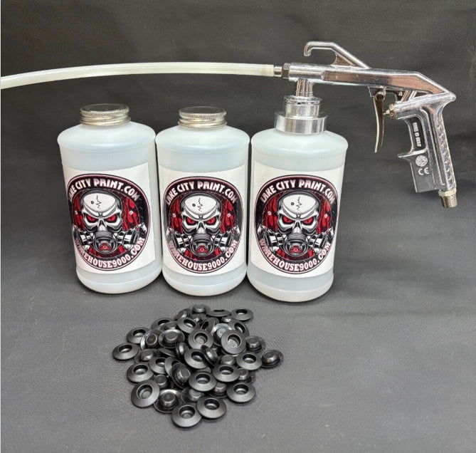 Semi Pro Undercoating Gun, Straight Wand, 3 W Quart Bottles, and 50 Rust Plugs