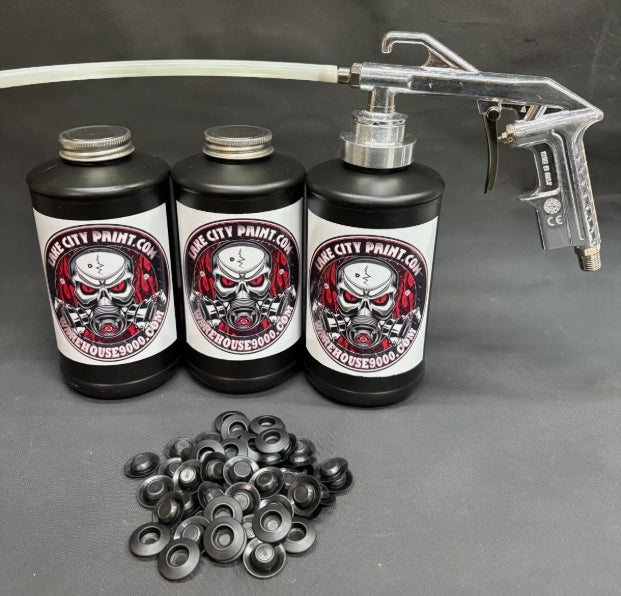 Semi Pro Undercoating Gun, Straight Wand, 3 B Quart Bottles, and 50 Rust Plugs