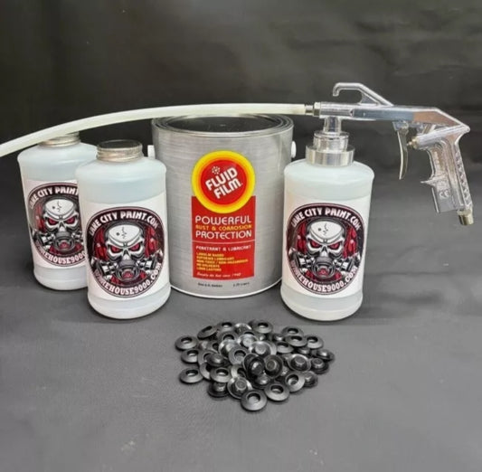 Gal. Fluid Film Amber, Semi Pro Undercoating Gun, 1 Wand, 3 W Qt. Bottles, and 50 Rust Plugs