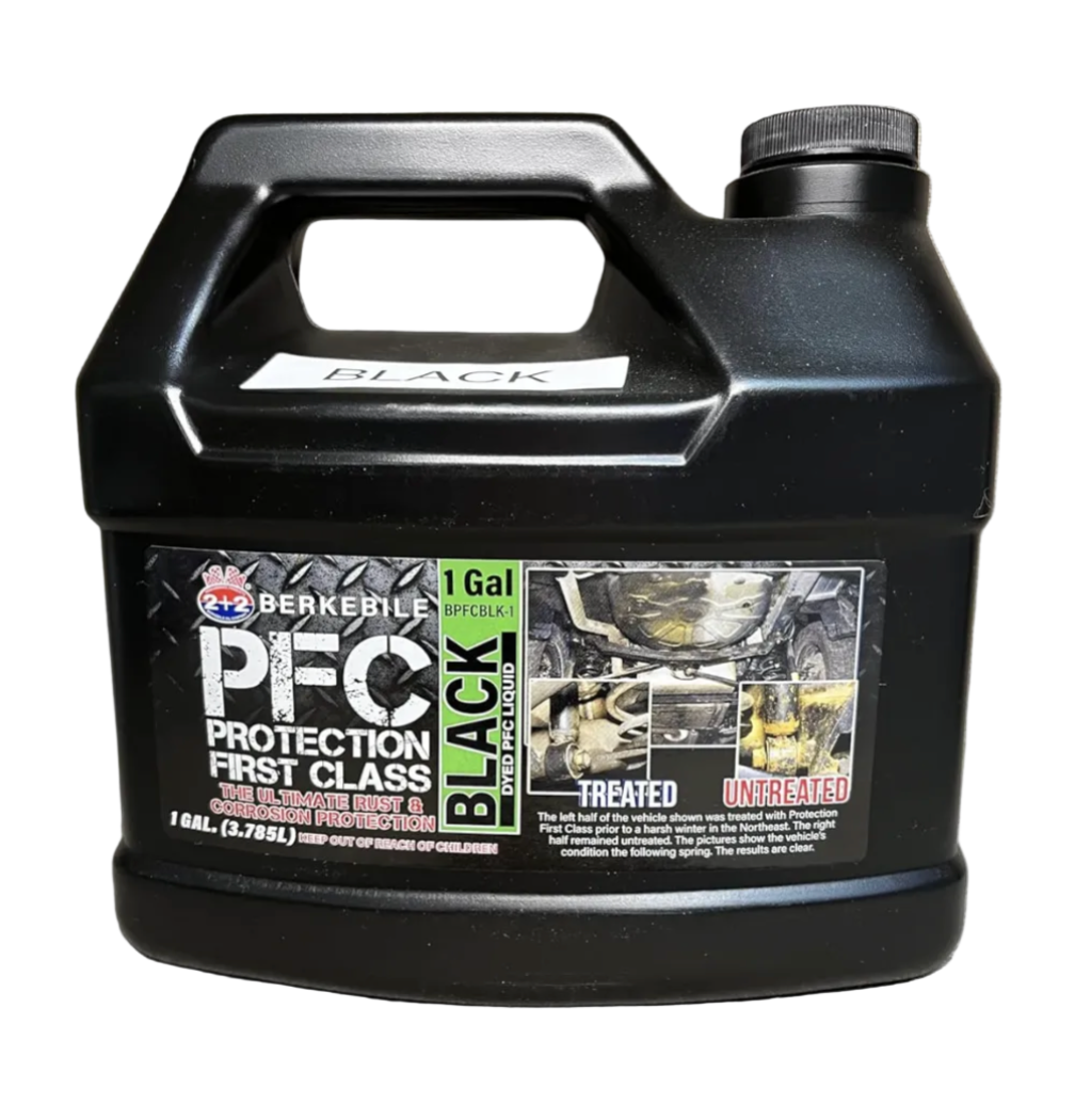 Berkebile PFC Black undercoating fluid gallon for automotive rust protection and corrosion prevention
