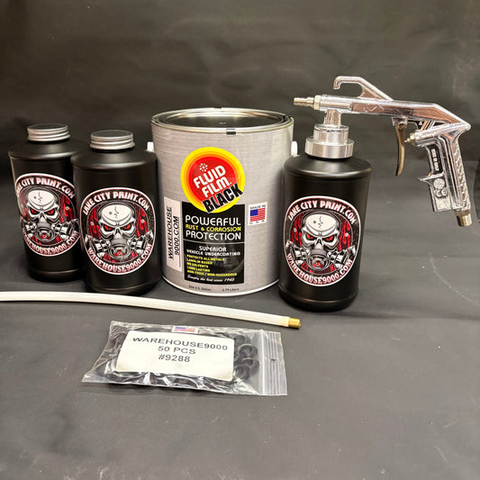 Gal. Fluid Film Black, Semi Pro Undercoating Gun, 1 Wand, 3 B Qt. Bottles, and 50 Rust Plugs