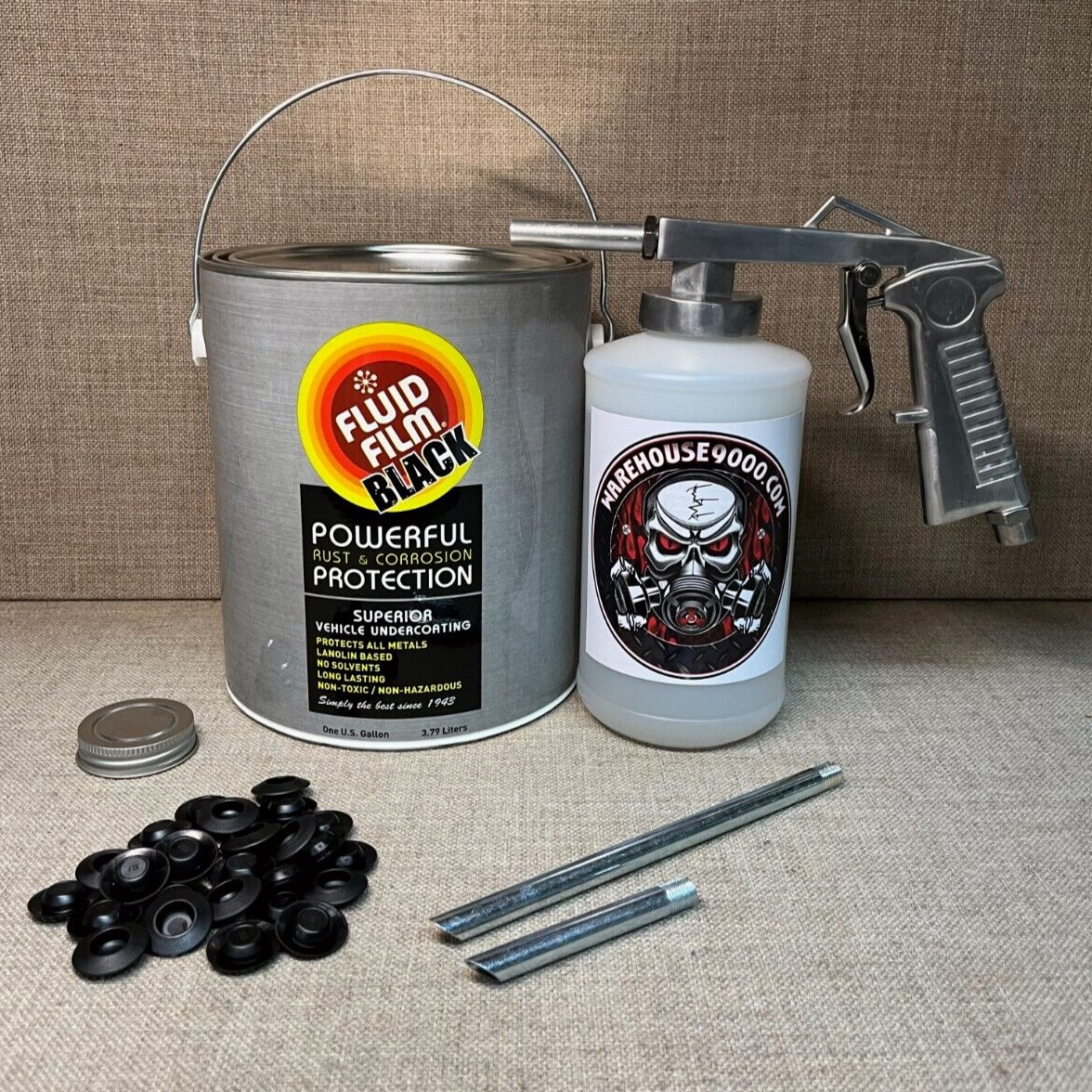 Gallon Fluid Film Black Undercoat with Standard Spray Gun, Qt Bottle, 25 plugs