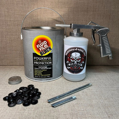 Gallon Fluid Film Black Undercoat with Standard Spray Gun, Qt Bottle, 25 plugs