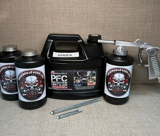 Gallon PFC Amber, Standard Undercoating Gun, and 3 Black Quart Bottles