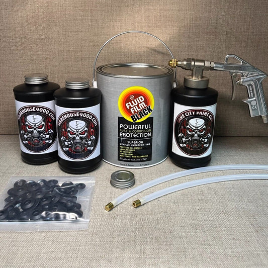 GALLON FLUID FILM BLACK PRO GUN, 3 BOTTLES, 2 WANDS, AND 50 PLUGS